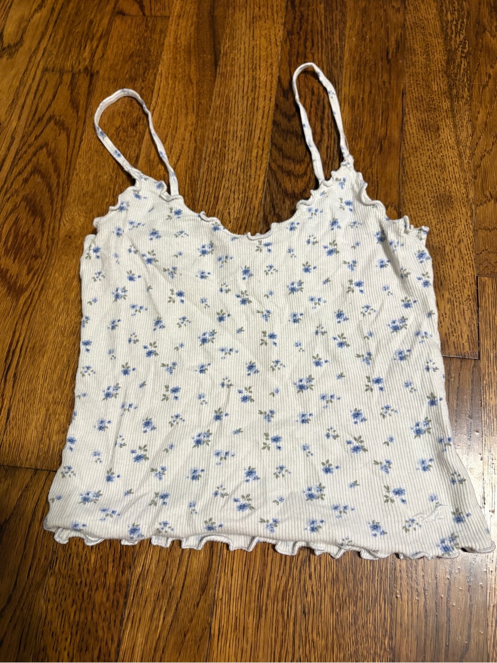 Hollister White Ribbed Tank with Blue Floral Print